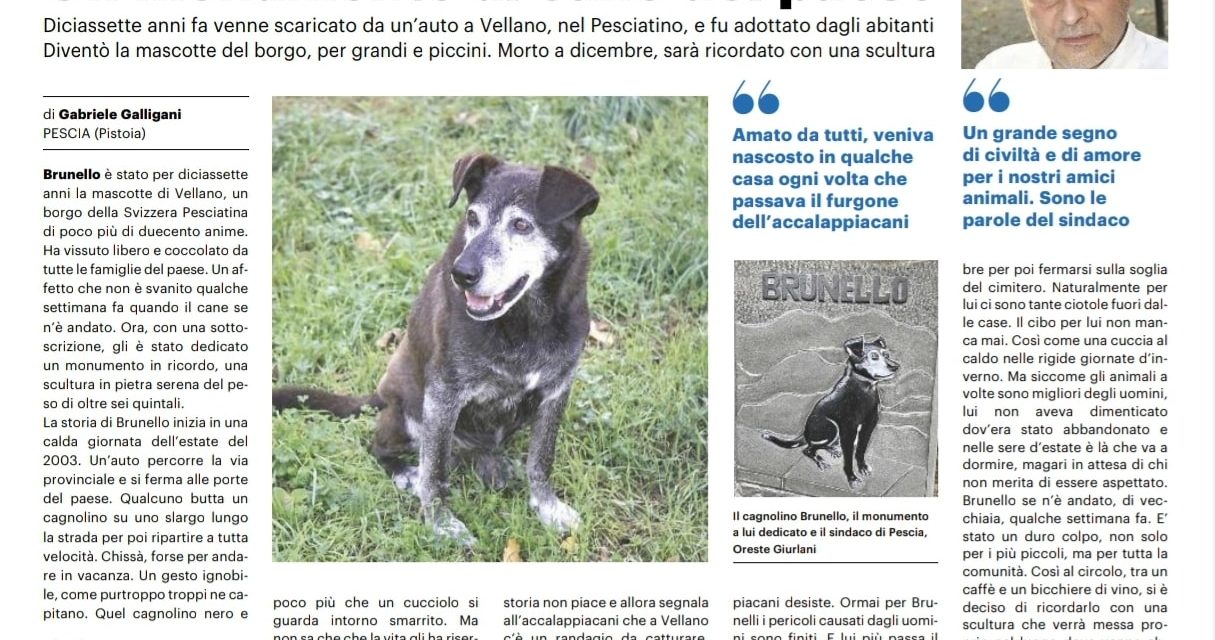 Vellano (Pistoia) inaugura il monumento a Brunello, “il cane di tutto il paese”